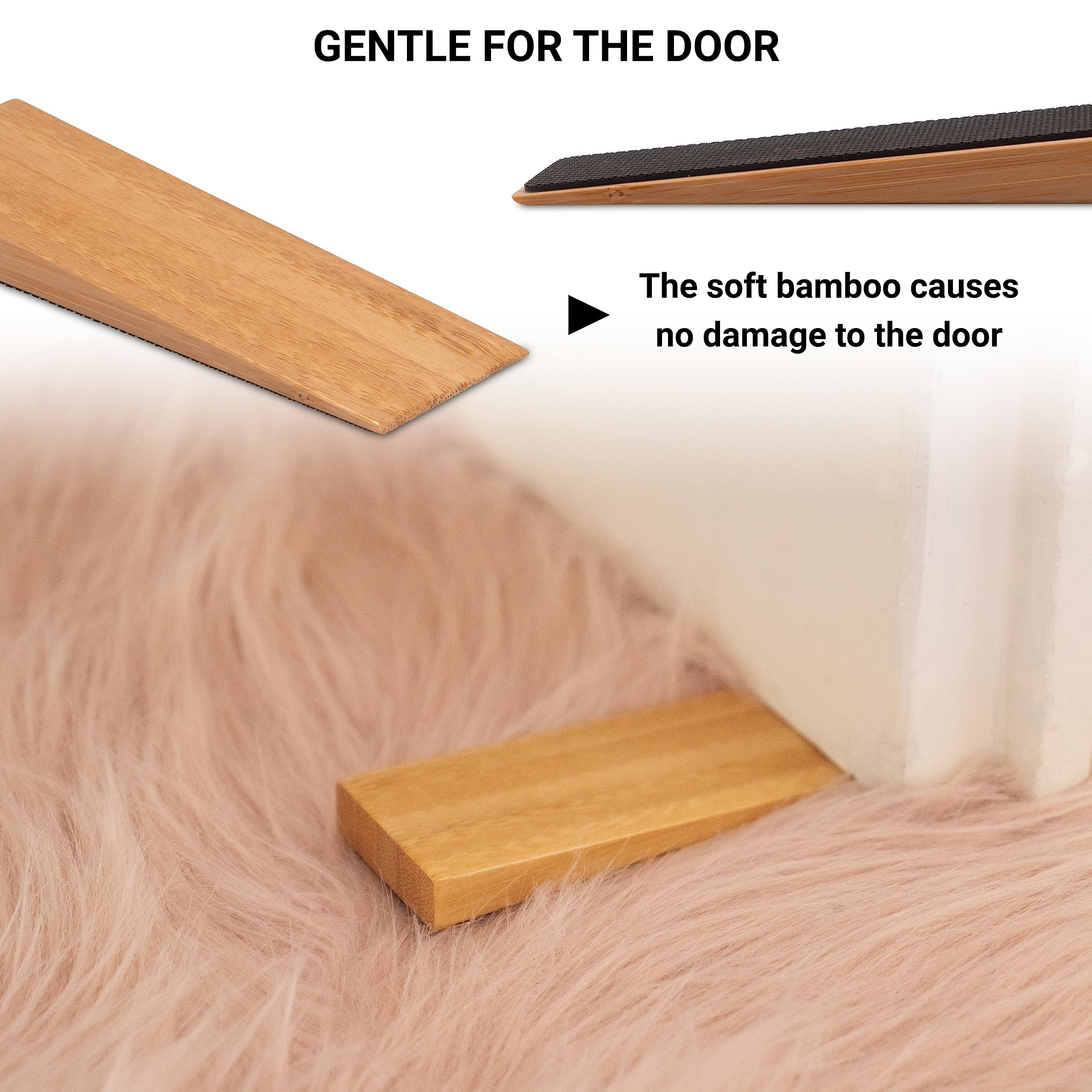 Bamboo Door Stoppers Non-Slip – Set of 2 Wooden Door Stop – Fixed Door Stopper Base with Rubber – Door Wedges for All Types of Doors – Door Wedge