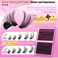 DIY Eyelash Extension Kit 10-18MM Fluffy Cluster Lashes Kit with Lash Bond and Seal 80Dand100D Russian Individual Eyelashes Kit 280Pcs Fluffy Lashes Individual Cluster Self Application by JIMIRE