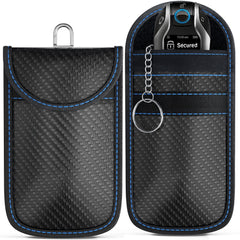 Ironstripe Faraday Pouch for Car Keys   2 Pack Royal Blue Stitching Faraday Bag for Key Fob Protector Pouch RFID Blocking   Premium Quality   Stylish Anti-Theft Car Key Case/Jammer Signal Blocker