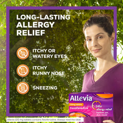 Allevia Hayfever Allergy Tablets, Prescription Strength 120mg Fexofenadine, 24hr Relief Acts Within 1 Hour, Including Sneezing, Watery Eyes, Itchy & Runny Nose, 30 Tablets