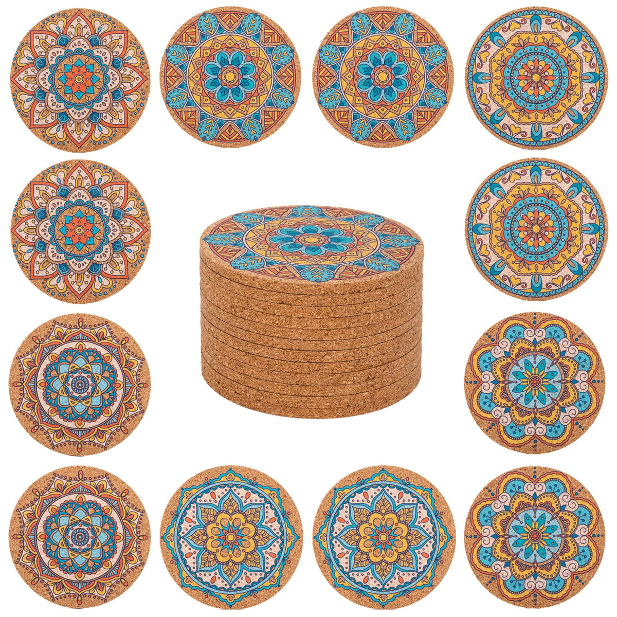 STARUBY 12 Pcs Cork Coasters, Coasters for Drinks, Coasters for Coffee Table, for Drinks Absorbent Kitchen Dining Room Decoration 10cm Round