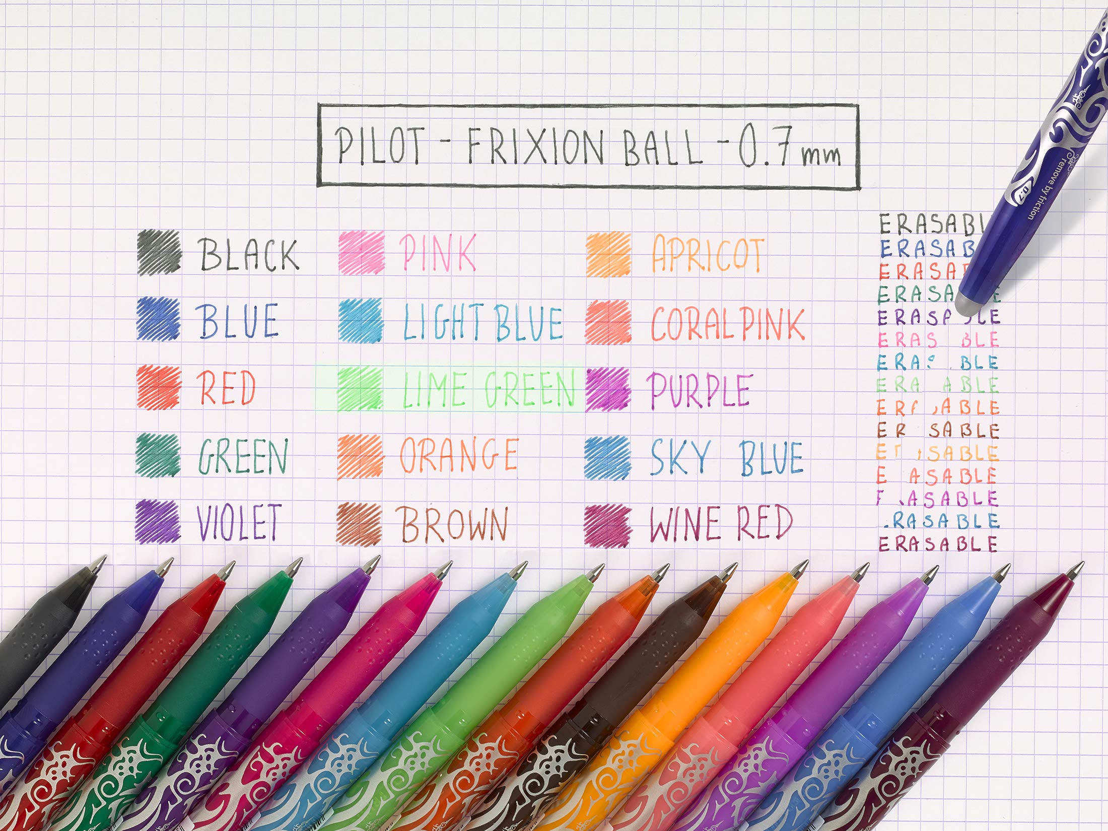 PILOT Frixion Rollerball Refill 0.7 Refills (Pack of 12) (Blue, Black, Red, Green)