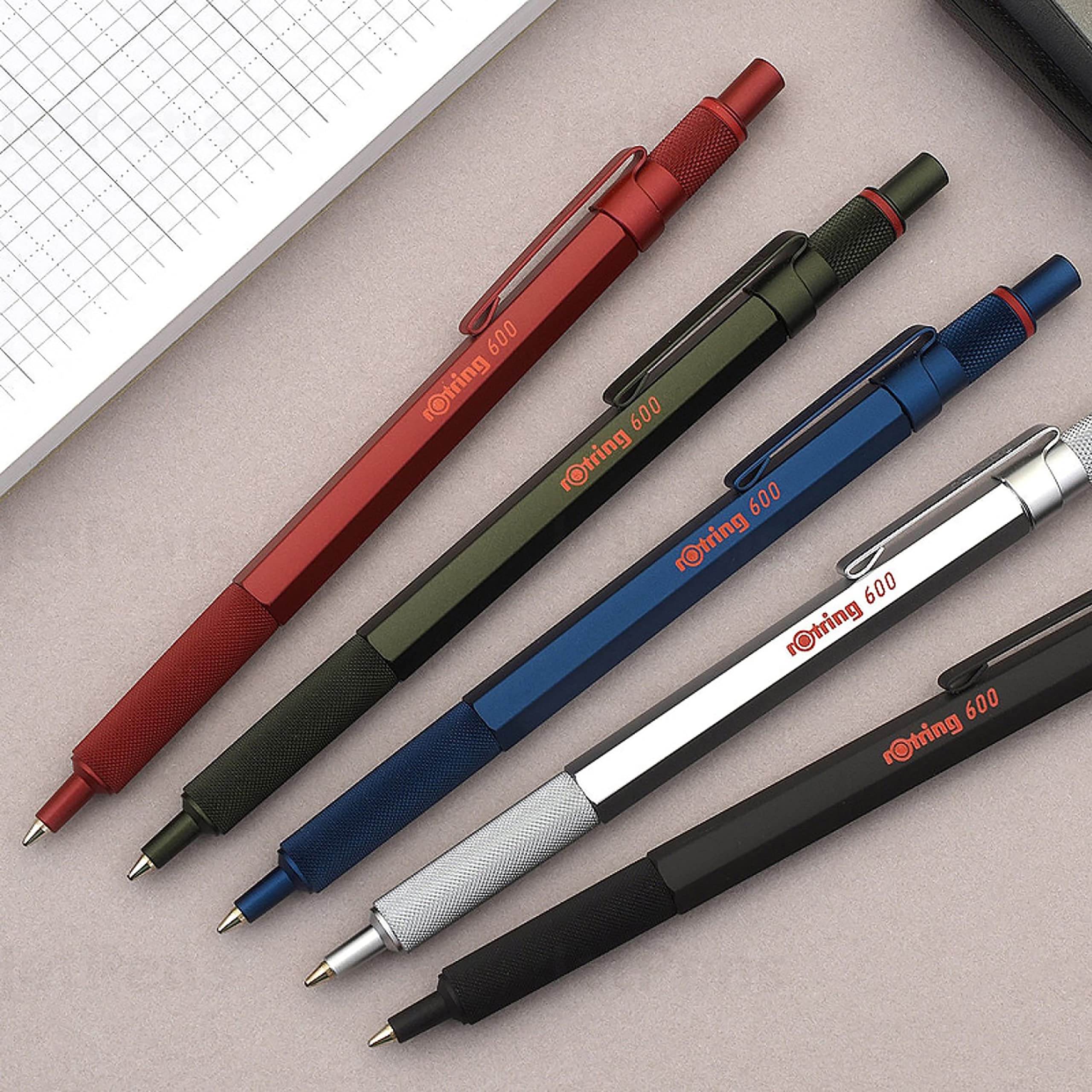 rOtring 600 Ballpoint Pen   Medium Point   Black Ink   Silver Metal Barrel with Non-Slip Knurled Grip   Refillable