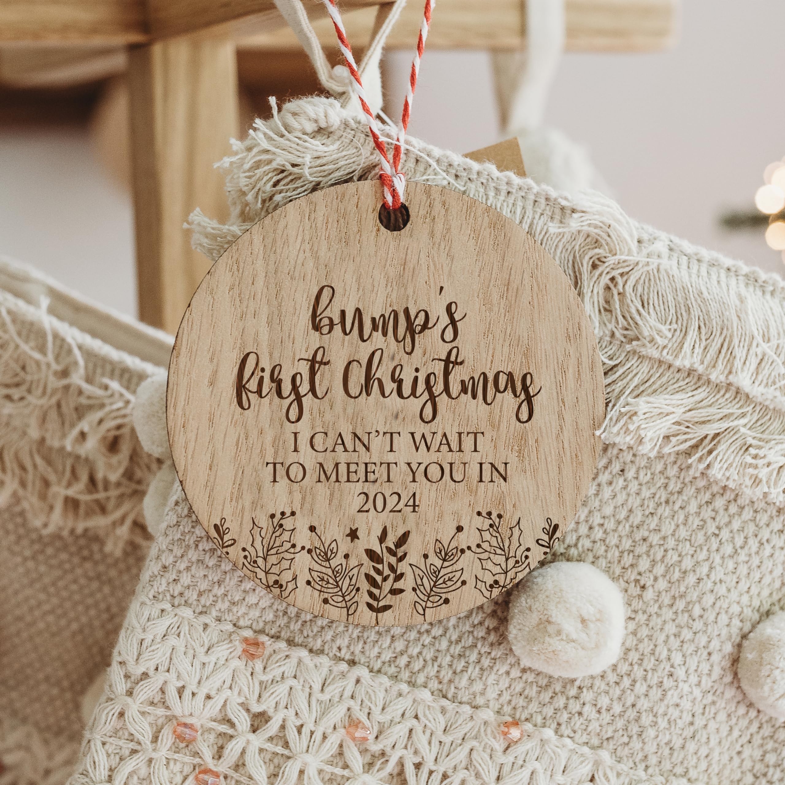 Bump's First Christmas Wooden Christmas Tree Ornament Decoration Bauble - Pregnancy Gift Keepsake for Grandma & Grandad or Mummy & Daddy