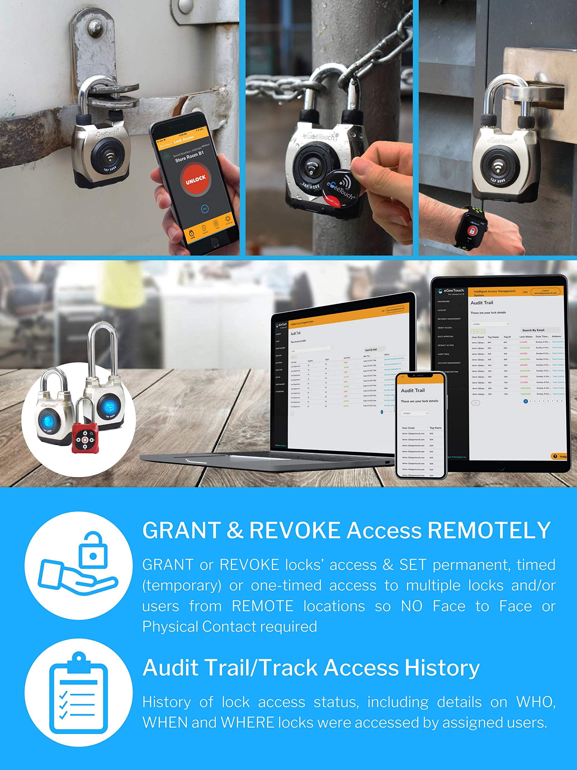 eGeeTouch Intelligent Access Management Software to ACCESS & MANAGE Padlocks & Users, GRANT & REVOKE Access REMOTELY and TRACK Access History   1 Year Subscription (STARTER Plan)   14 Days FREE Trial