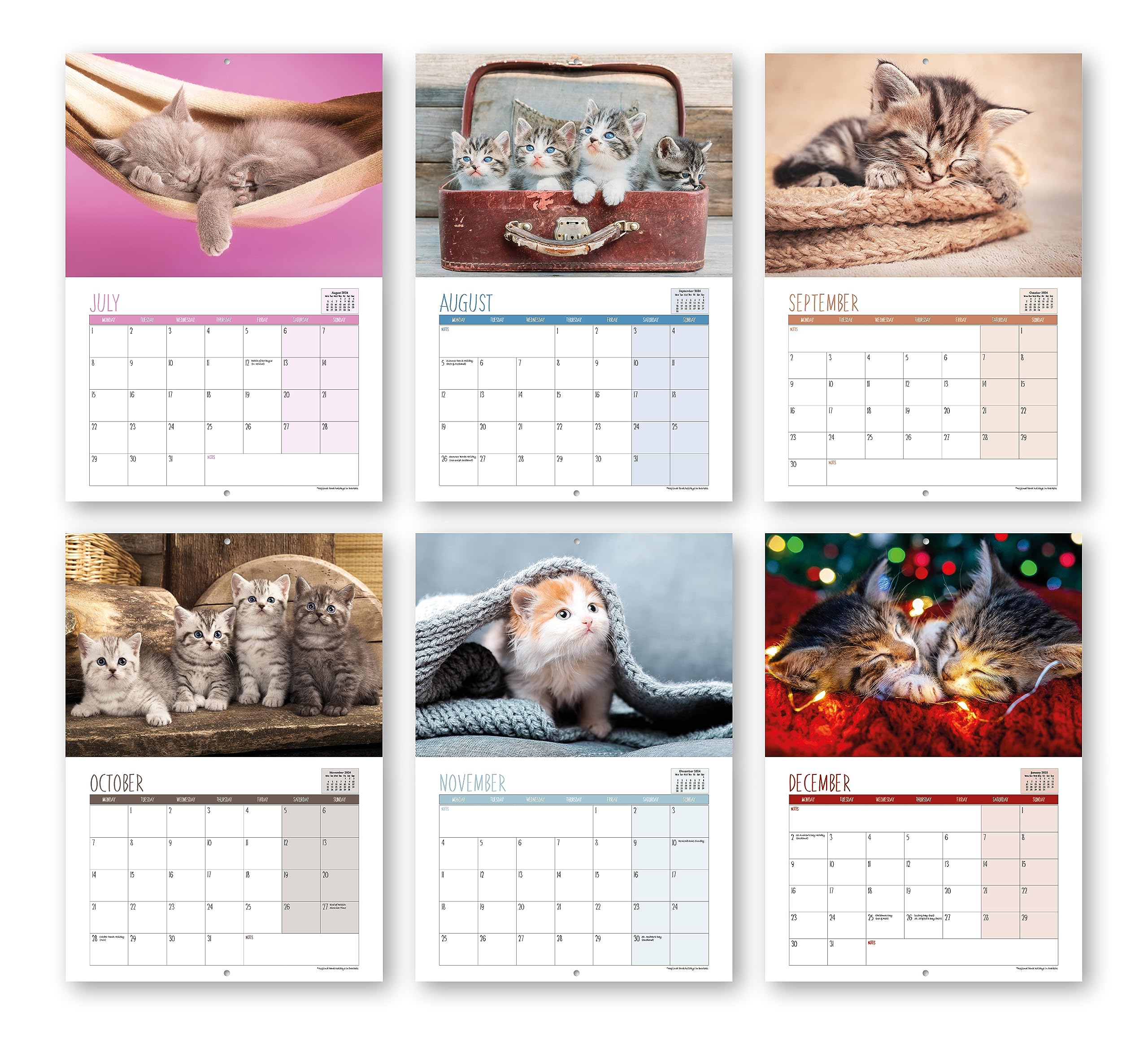 A4 Cute Kittens Calendar 2024. One Month to View. UK, Scotland, RoI & N Ireland Bank Holidays. Wall Calendar by Absolutely Yours.