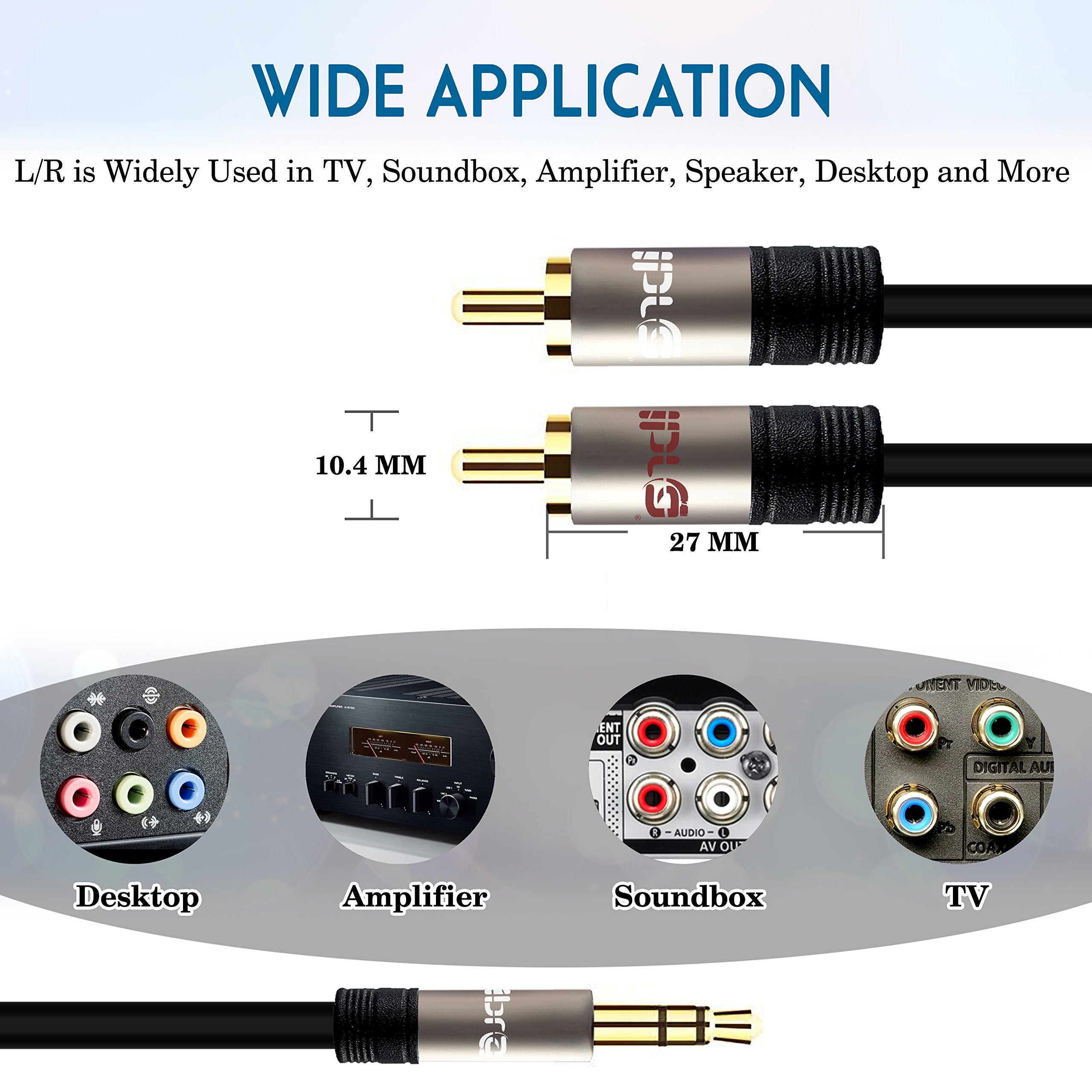 IBRA RCA Audio Cable, 2 RCA Phono Male to 3.5mm Male Headphone Jack Aux Stereo Y Splitter Lead for Speaker, Phone, Hi-Fi Amplifier, DJ Controller, Turntable, TV, Car Stereo - 3m