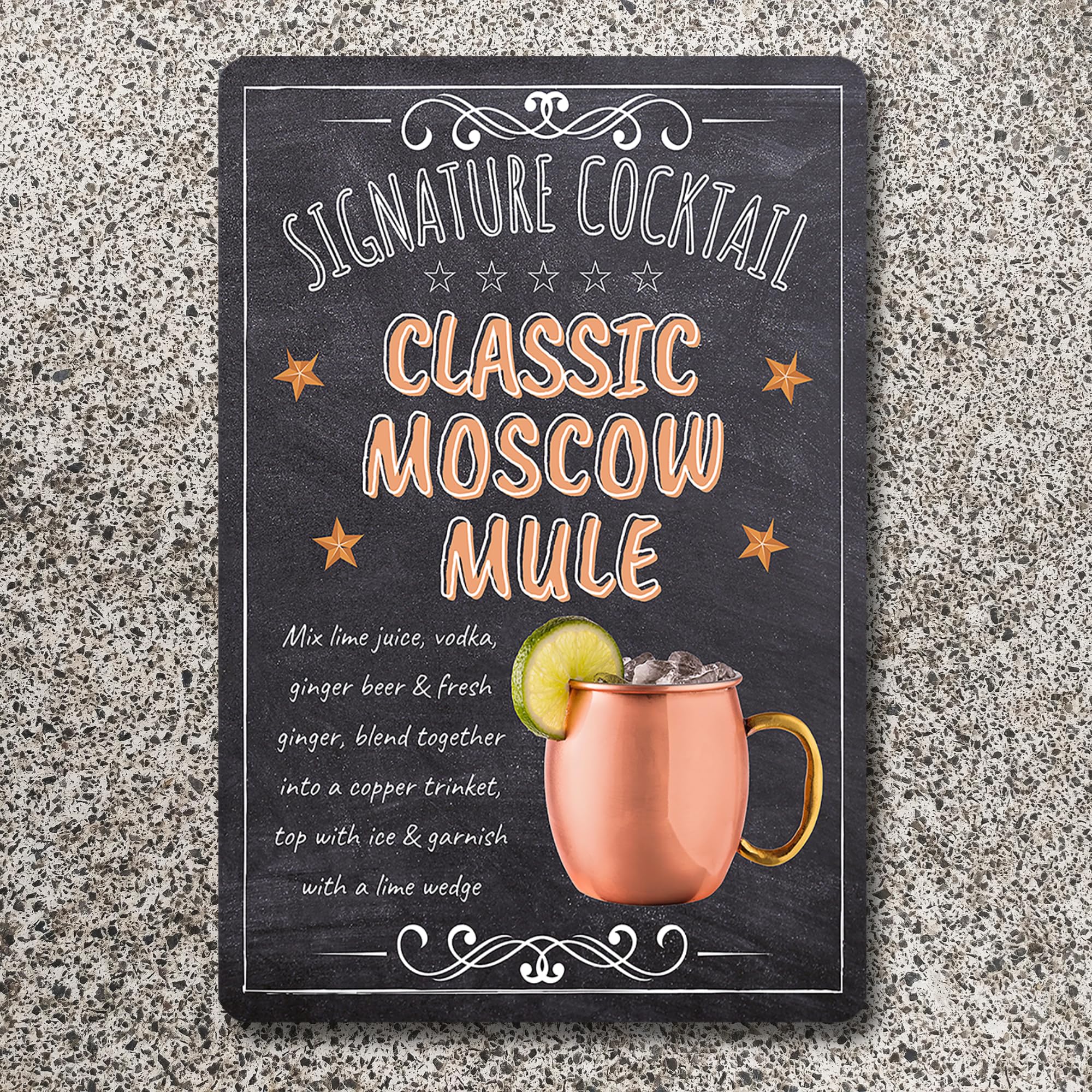 BAR SIGNS Classic Signature Cocktail Recipes Posters, Chalkboard Wall Art 20cm X 30cm for Home Decor, Pub, Tiki Bar, Kitchen, Restaurant (Moscow Mule)