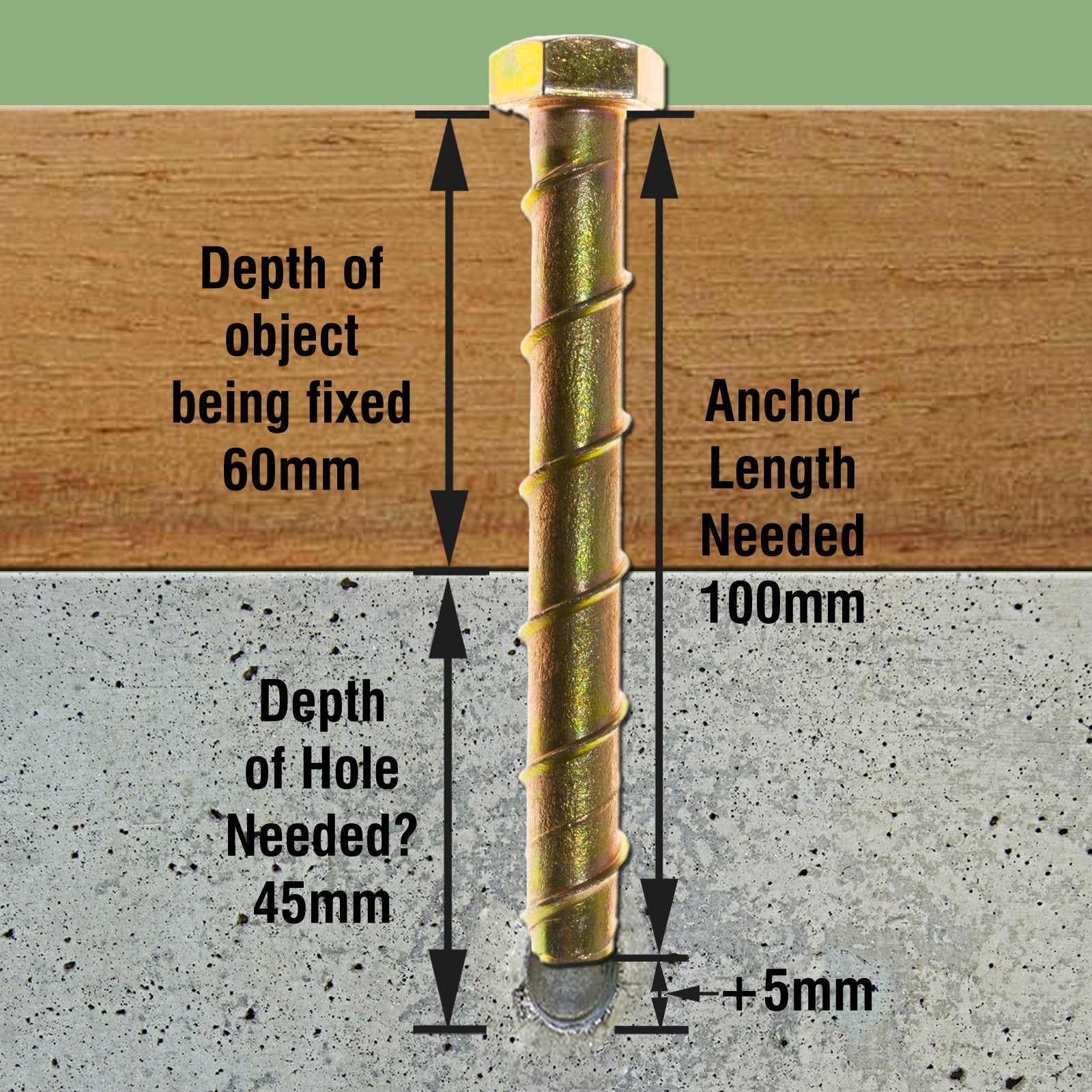 10 x 100mm M8 Concrete Self Tapping Anchor, Bolt/Screw, with a hex Head, Fixes to Brick, Stone, Masonry & Marble etc...