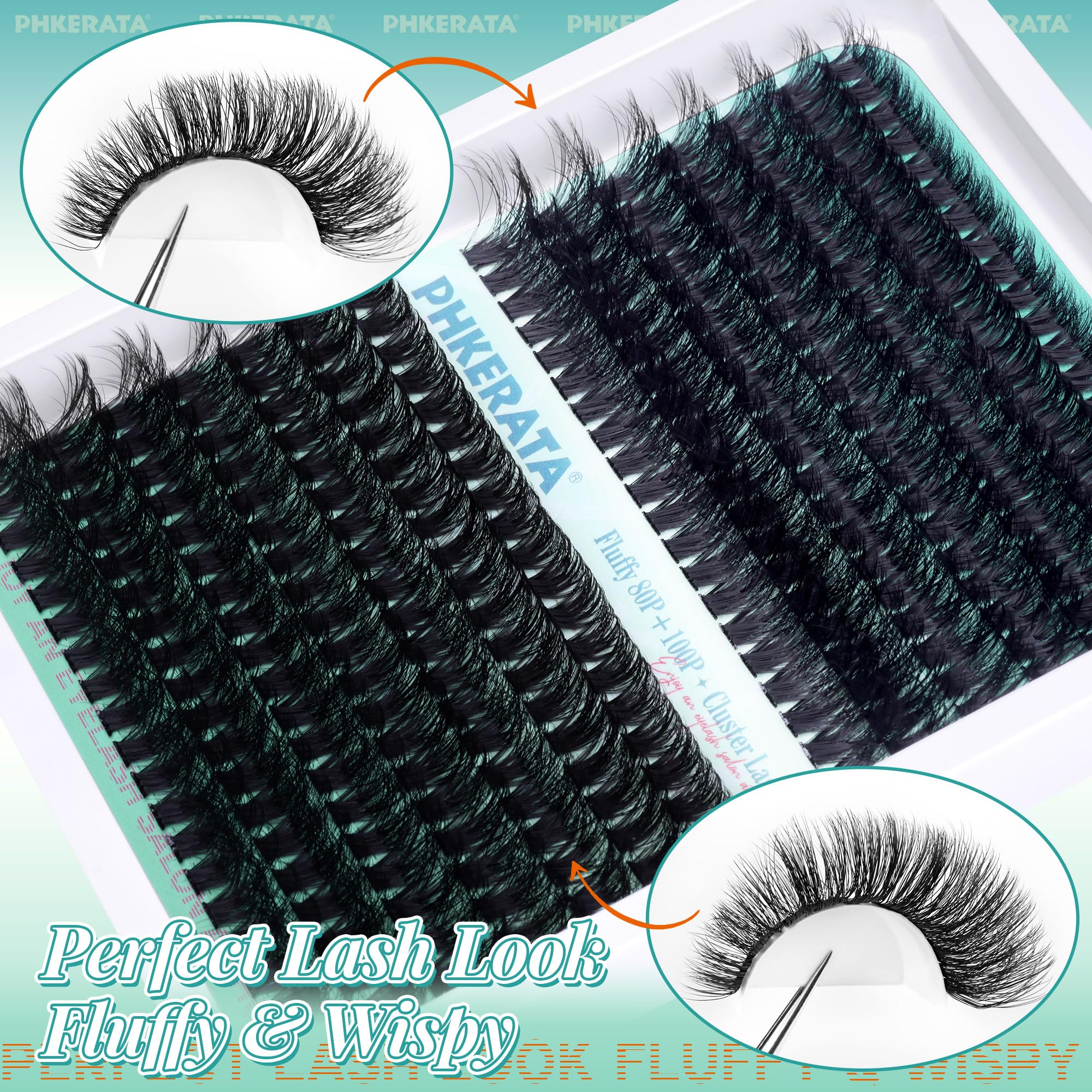 PHKERATA Cluster Lashes Kit Fluffy Individual Eyelashes Kit 280Pcs D Curl Eyelash Extension Kit Russian Lashes Individual Cluster with Lash Bond and Seal Lash Glue,Tweezers(80and100P, 10-18mm Mix)