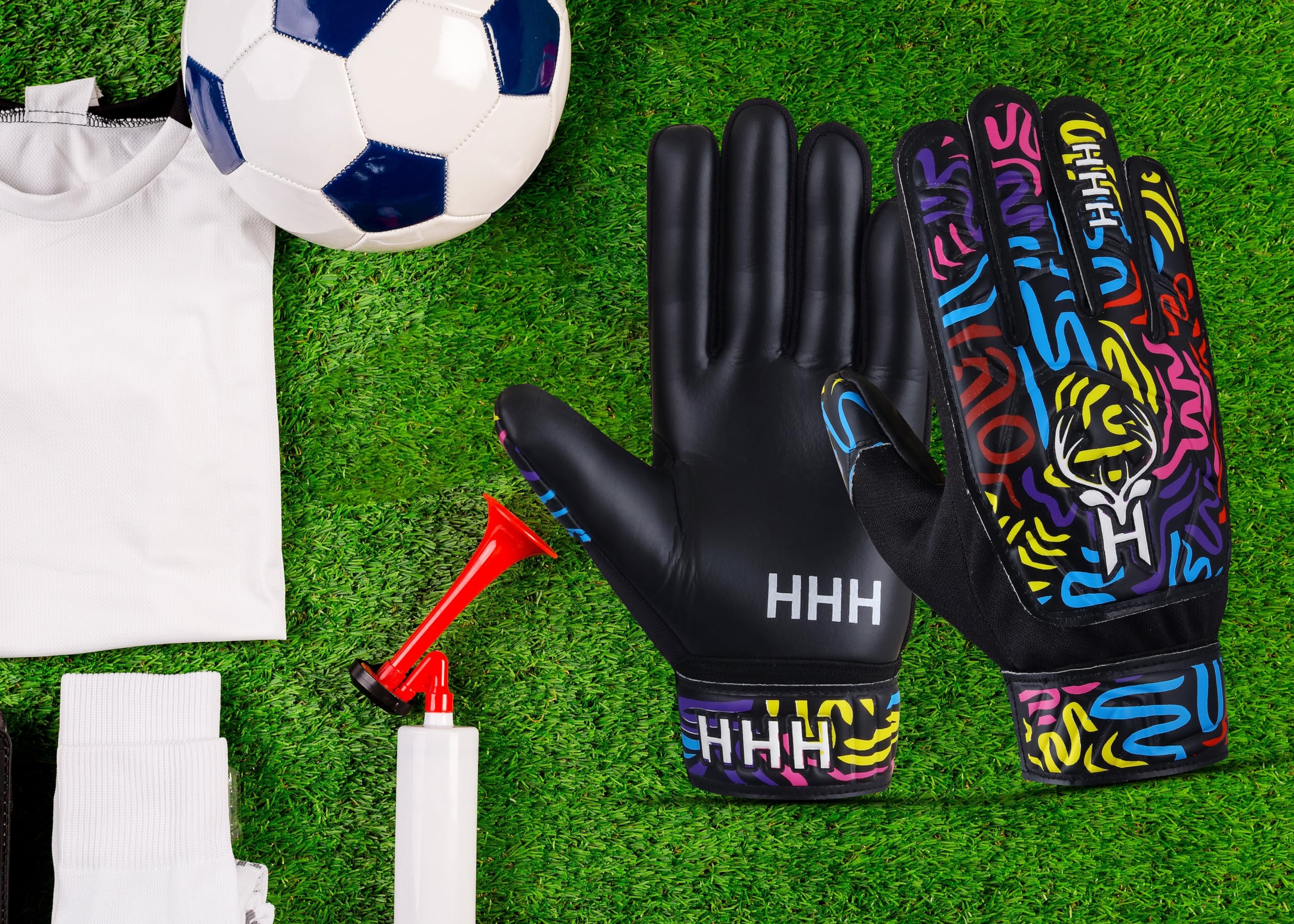 HHH Football Goalkeeper Gloves For Boys, Kids Children Youth Soccer Goalie Gloves with 4mm Latex Super Grip Palms Goalkeeping Gloves (3)