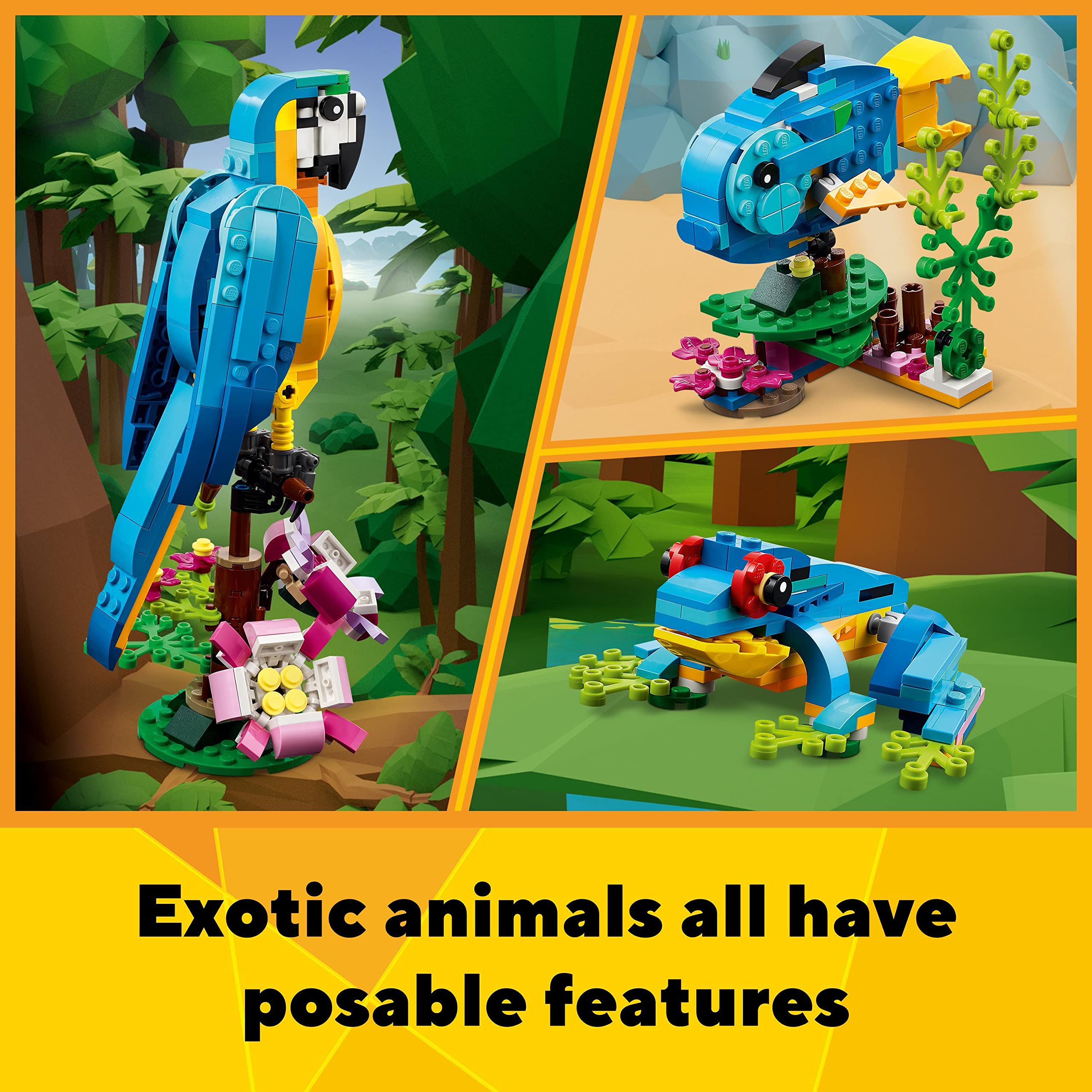 LEGO 31136 Creator 3 in 1 Exotic Parrot to Frog to Fish Animal Figures Building Toy, Creative Toys for Kids Aged 7 and up