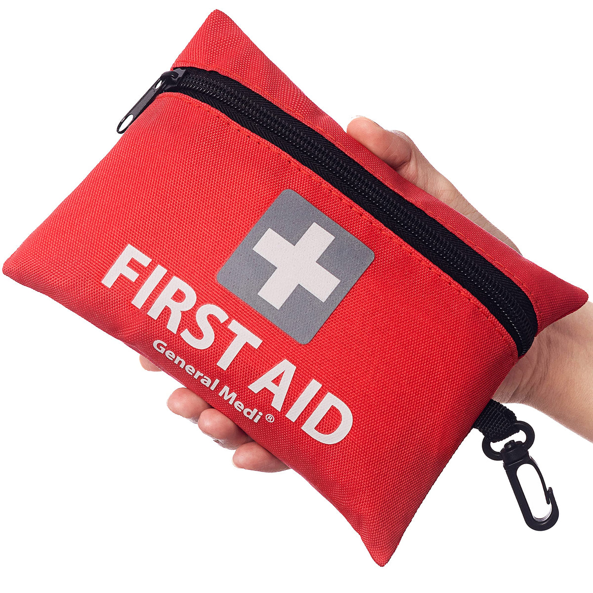 General Medi Mini First Aid Kit, 92 Pieces Small First Aid Kit - Includes Emergency Foil Blanket, Scissors for Travel, Home, Office, Vehicle, Camping, Workplace & Outdoor (Red)