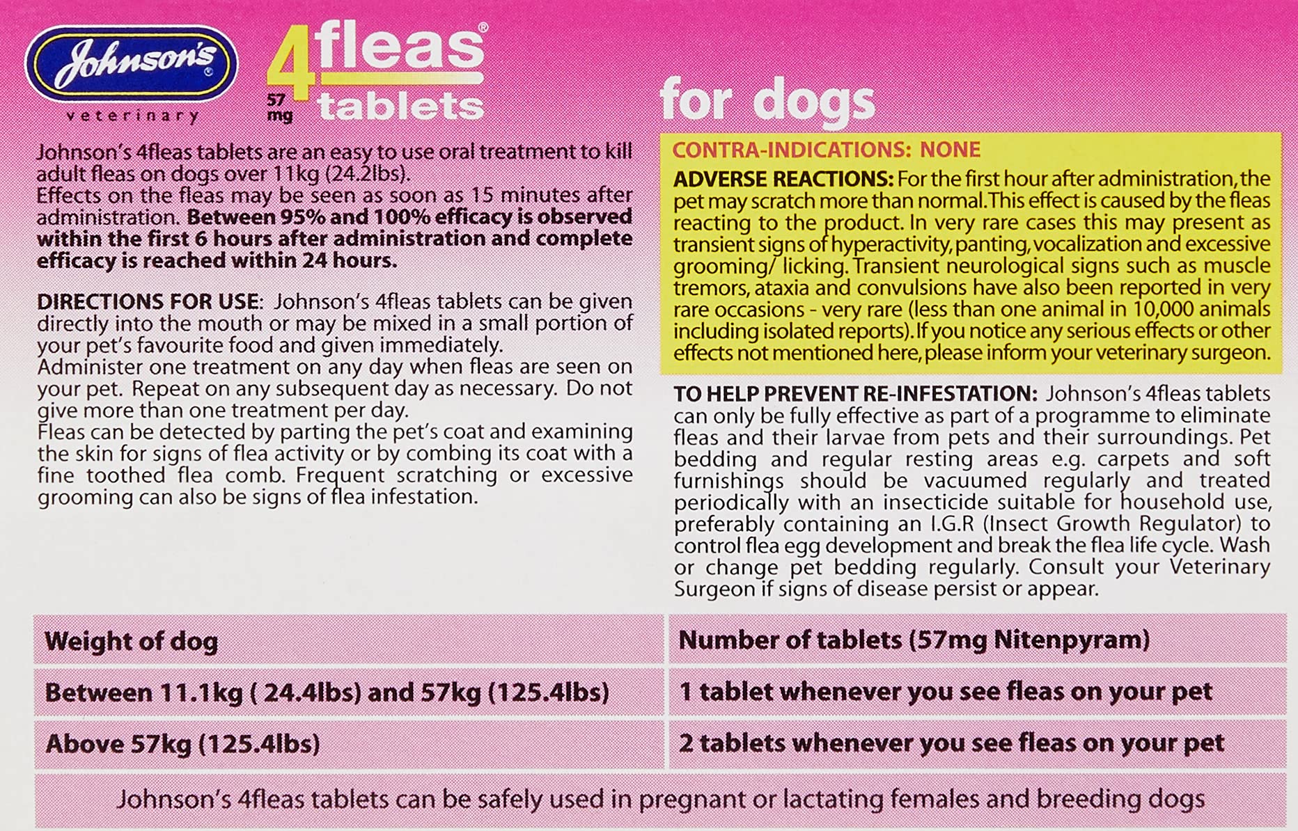 Johnsons Veterinary Products 4Fleas Dog Tablets, Large, 57 mg, 6 Tablets