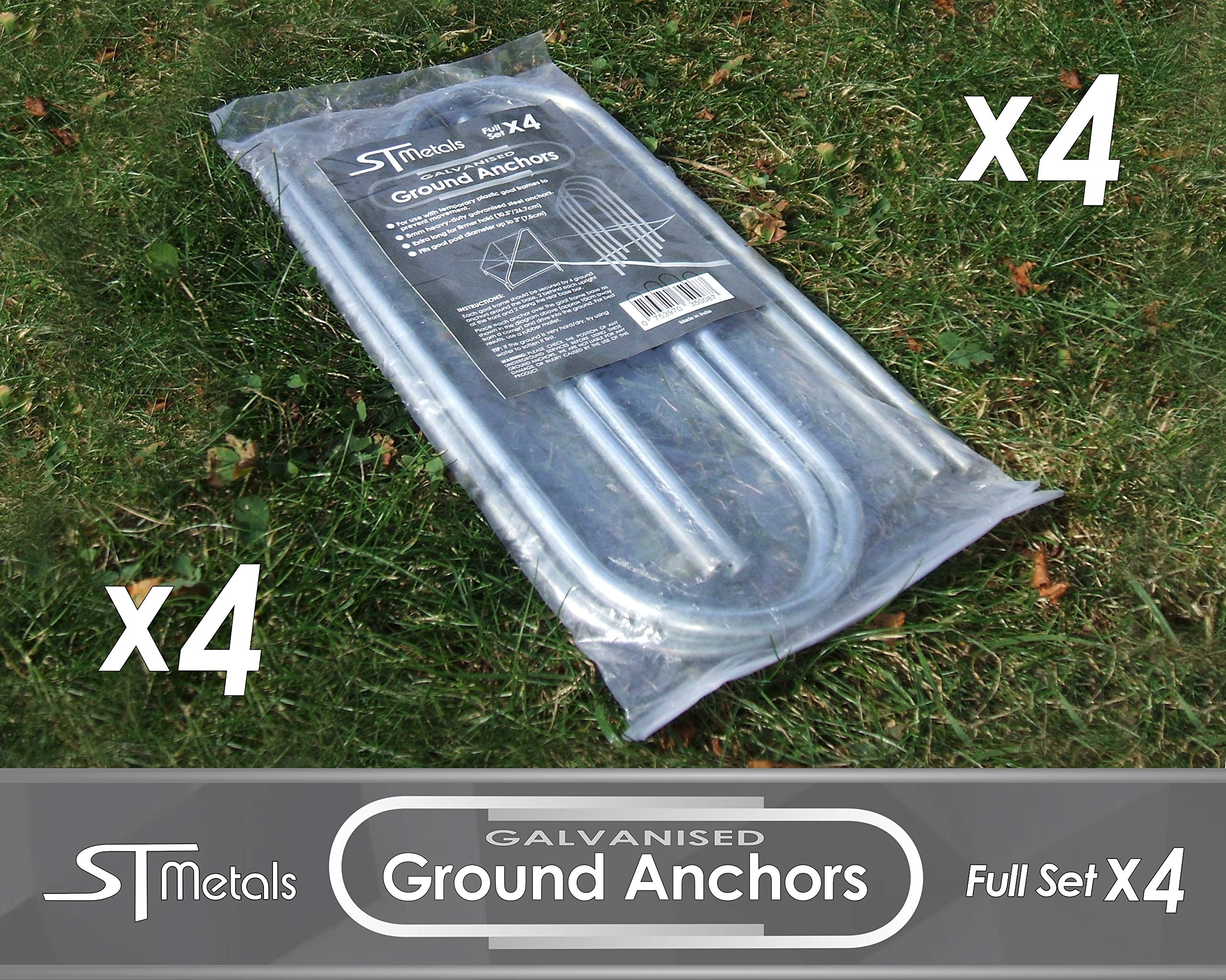 ST Metals Football Goal Pegs & Trampoline Anchor Kit. 4 Metal Heavy Duty U-Shaped Pegs Made From 8mm Galvanised Steel. Ideal As Tent Pegs & Ground Anchors For Trampolines & Goal Posts.