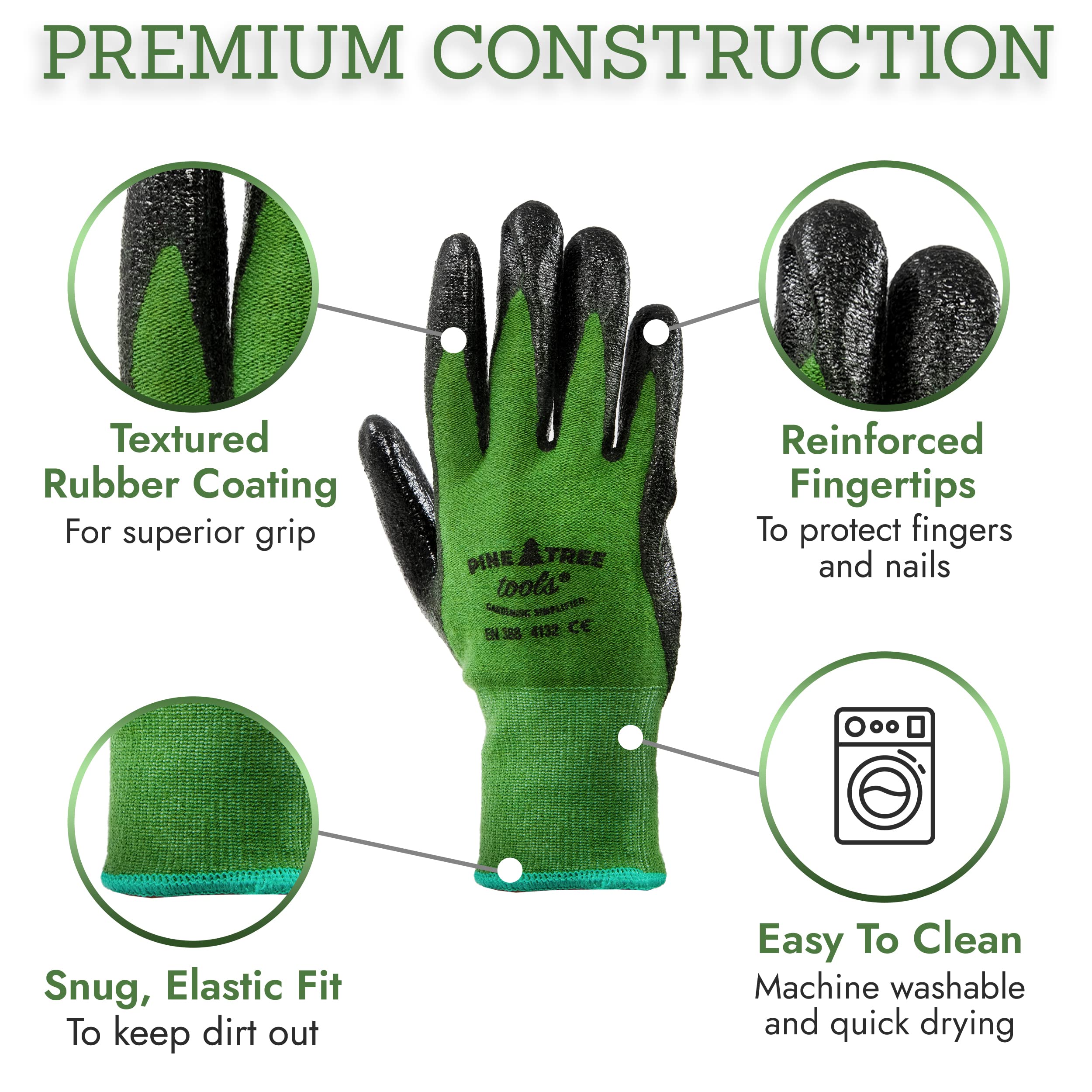 Pine Tree Tools Gardening Gloves for Women and Men, Bamboo Made, Mesh Type, Washable Premium Material, Rubber Gloves Coating for Superior Grip with Snug-Wrist Feature & Reinforced Finger Tips - L