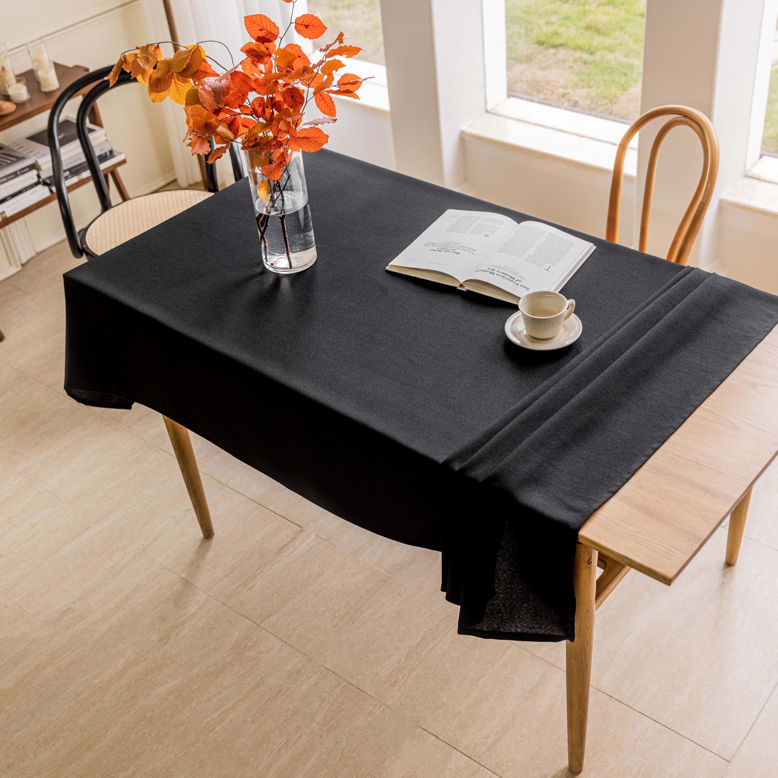 Home Brilliant Black Tablecloth Table Protectors Thick Durable Table Cloth for Dining Table Patio Table, Table Cloths Rectangle 55x72 Inch, Black, 140CM x 183CM