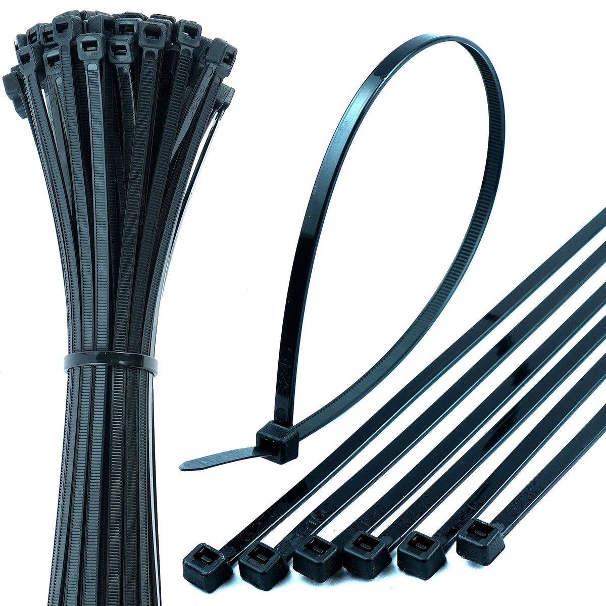 Cable Ties - 100 pcs Black Zip Ties for Secure Cable Management - Heavy Duty Cable Ties Up to 54.4 kg Tensile Strength - 300 x 3.6 mm Nylon Tie Wraps with Auto-Locking Mechanism - Just Cable Ties