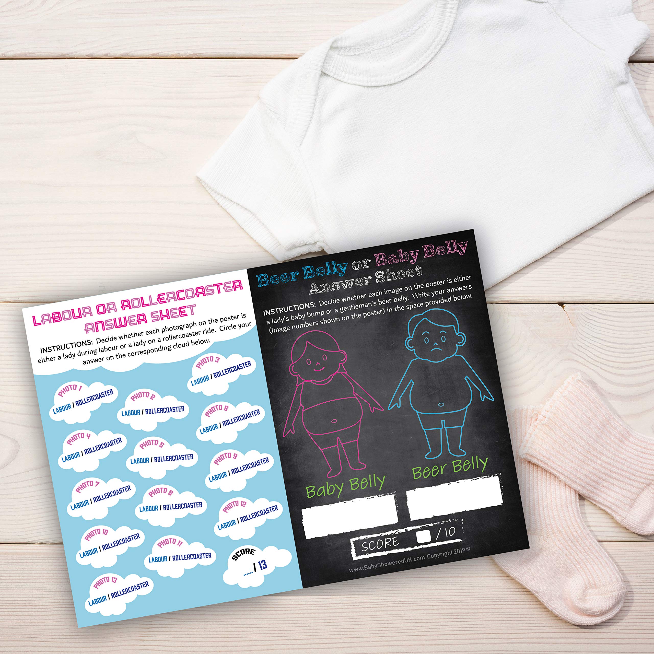 3 Baby Shower Games - Labour or Rollercoaster- Beer Belly or Baby Belly- Price is Right. 3 Winner Prizes - 20 Player Game Pack - XL Posters for prime baby shower boy, girl or unisex party