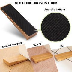 Bamboo Door Stoppers Non-Slip – Set of 2 Wooden Door Stop – Fixed Door Stopper Base with Rubber – Door Wedges for All Types of Doors – Door Wedge