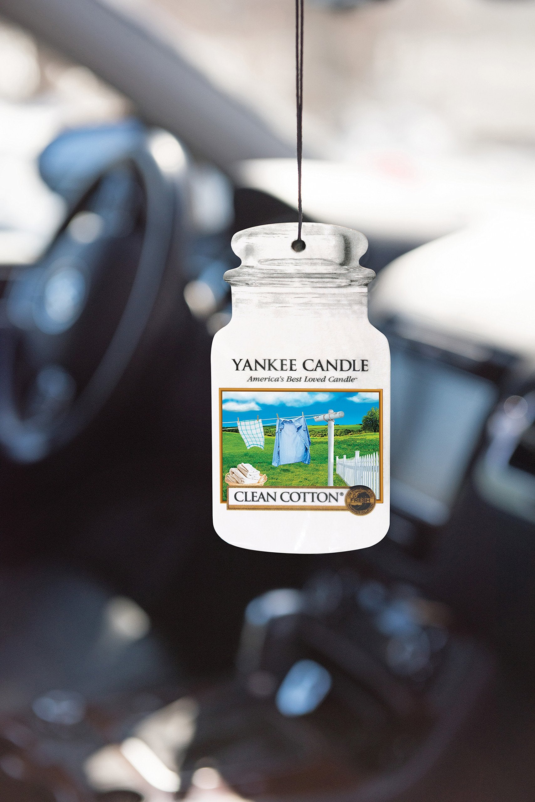 Yankee Candle Car Jar Scented Air Freshener, Clean Cotton, Three Count