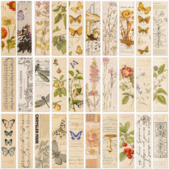 30Pcs Vintage Paper Bookmarks, Butterfly Flower Themed Book Marks for Book Lovers Vintage Aesthetic Bookmark for Men Women Unique Bulk Bookmarks for Students, Classroom Gifts, Reading Present