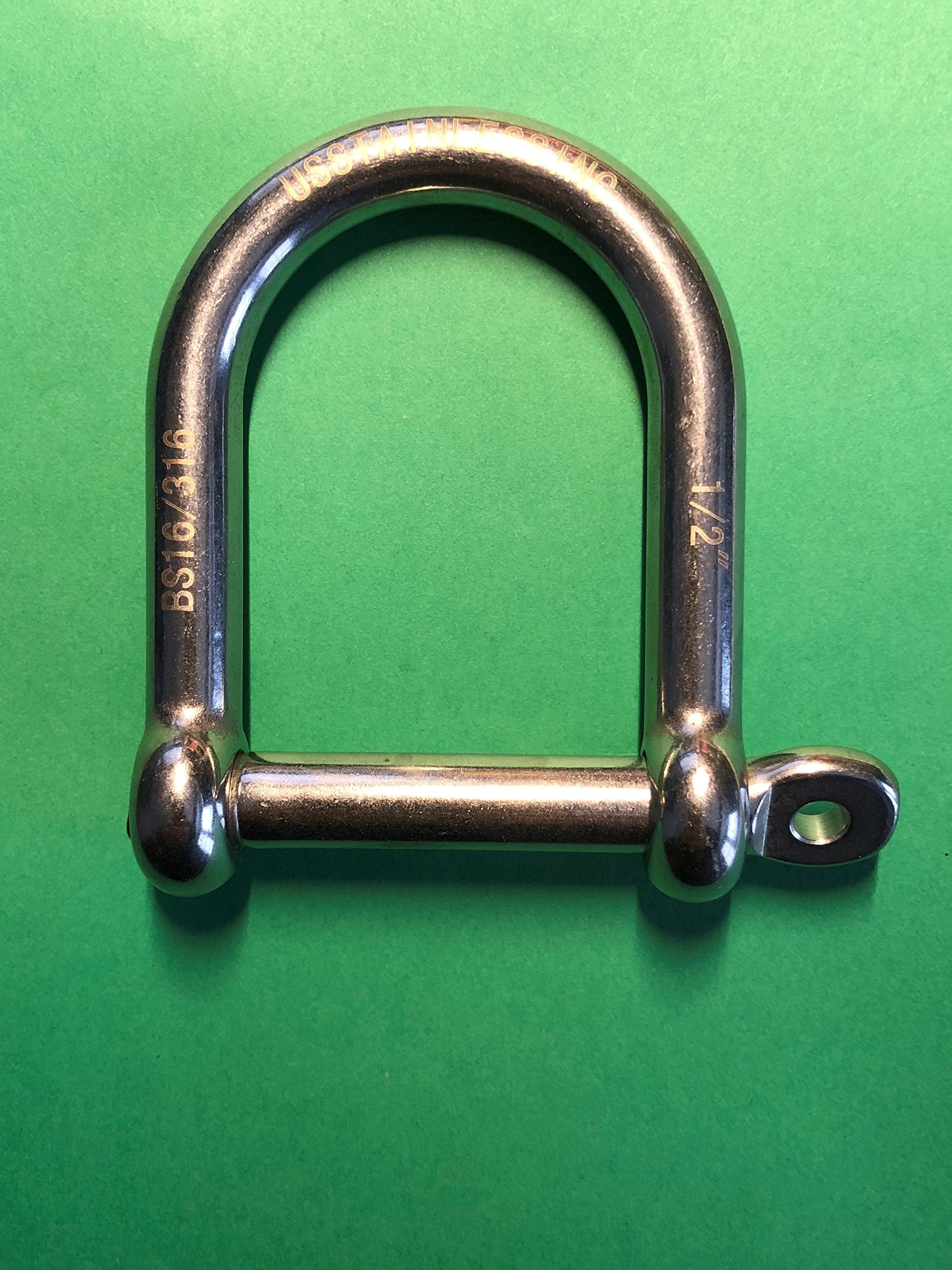 Stainless Steel 316 Wide D Shackle 1/2 inches (12mm) Marine Grade