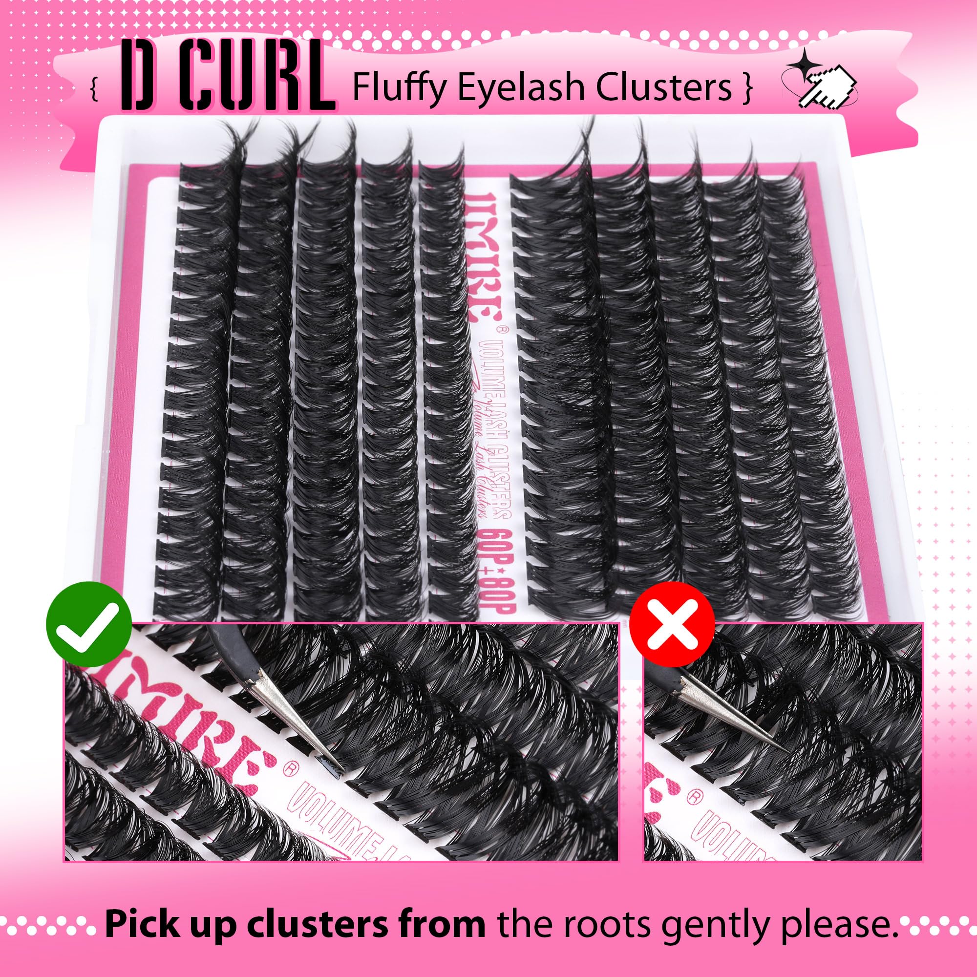 Fluffy Cluster Lashes D Curl 200D Volume Individual Eyelashes Natural Mink Individual Lashes Russian Eyelashes Individual Cluster 10-12-14-16-18MM 180Pcs Lash Clusters by JIMIRE