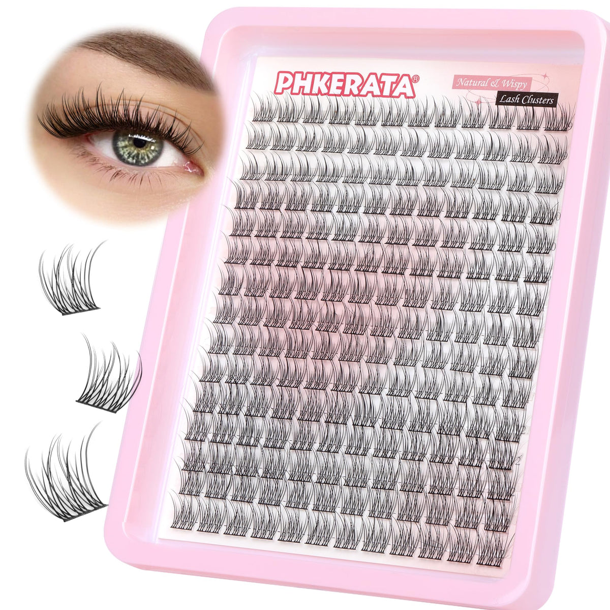 PHKERATA Wispy Cluster Lashes Natural Individual Eyelashes 180Pcs 9-12MM Lashes Individual Cluster Short Wispy C Curl Eyelash Clusters 9-12MM Super Thin Band Eyelashes