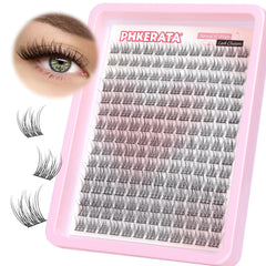 PHKERATA Wispy Cluster Lashes Natural Individual Eyelashes 180Pcs 9-12MM Lashes Individual Cluster Short Wispy C Curl Eyelash Clusters 9-12MM Super Thin Band Eyelashes