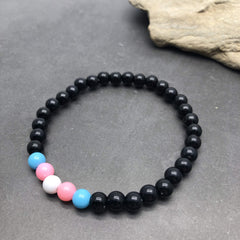 Trans Pride Flag Bead Bracelet - 6mm Pink White Blue and Black Acrylic Beads - Transgender Awareness - Small/Medium 7 inches