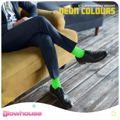 The Glowhouse Casual Dress Socks for Men, Bright Neon Solid Colour, Comfortable Crew Socks, Rock n Roll Fancy Dress, Ideal Gifts for Men (Blue)