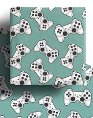 4 x Gaming Wrapping Paper Sheets - Premium Recyclable Green Computer Game Controller Gift Wrap for Birthday Boys and Girls   Made in the UK
