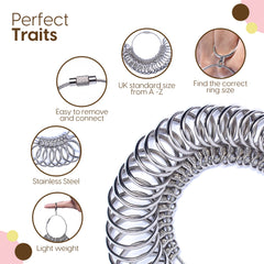 Ring Sizer UK Women & Men with Belt - Ring Measurement Tool UK Kit Sizes A to Z - Ring Measurer for Measuring Ring Diameter up to 27cm 26 Rings with Ring Sizer Belt