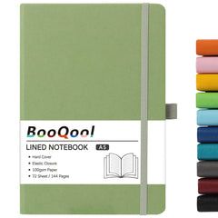 A5 Notebook - Notebook A5 with Premium Paper, Faux Leather Notebook, 5.7 inches X 8.4 inches, Hardcover, 144 Pages - Rey Bean Green