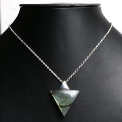 Gempires Labradorite Pendant in Triangle Shape - Pendant for Protection Against Negetive Energy With 16 and 2 Inch Silver Plated Adjustable Chain (Labradorite)