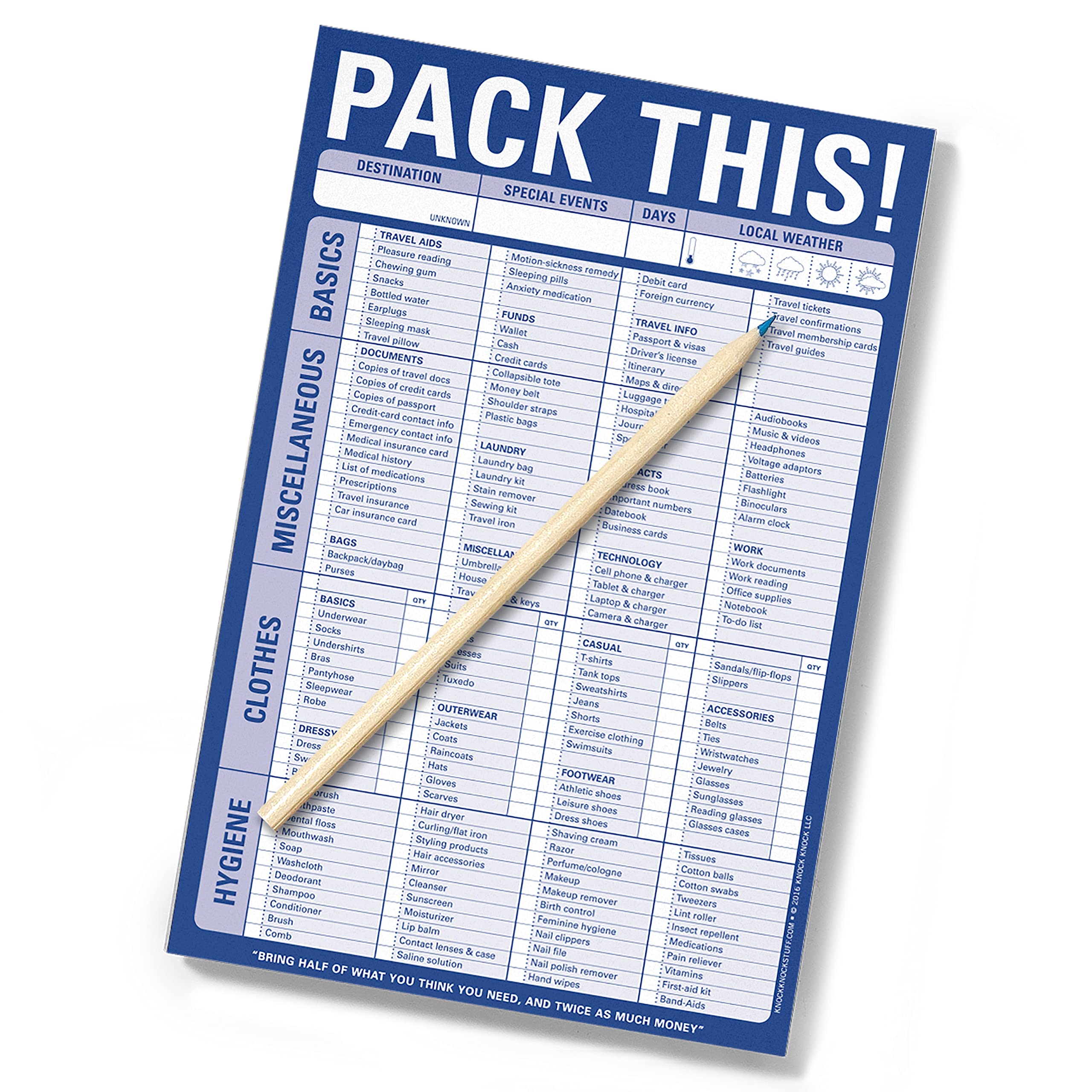 Knock Knock Pack This! Pad Packing List Notepad, 6 x 9-inches