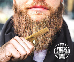 Folding Beard Comb for Men w/Carrying Pouch - All Natural Wooden Beard Comb w/Gift Box - Green Sandalwood Folding Comb for Grooming & Combing Hair, Beards and Mustaches by Viking Revolution