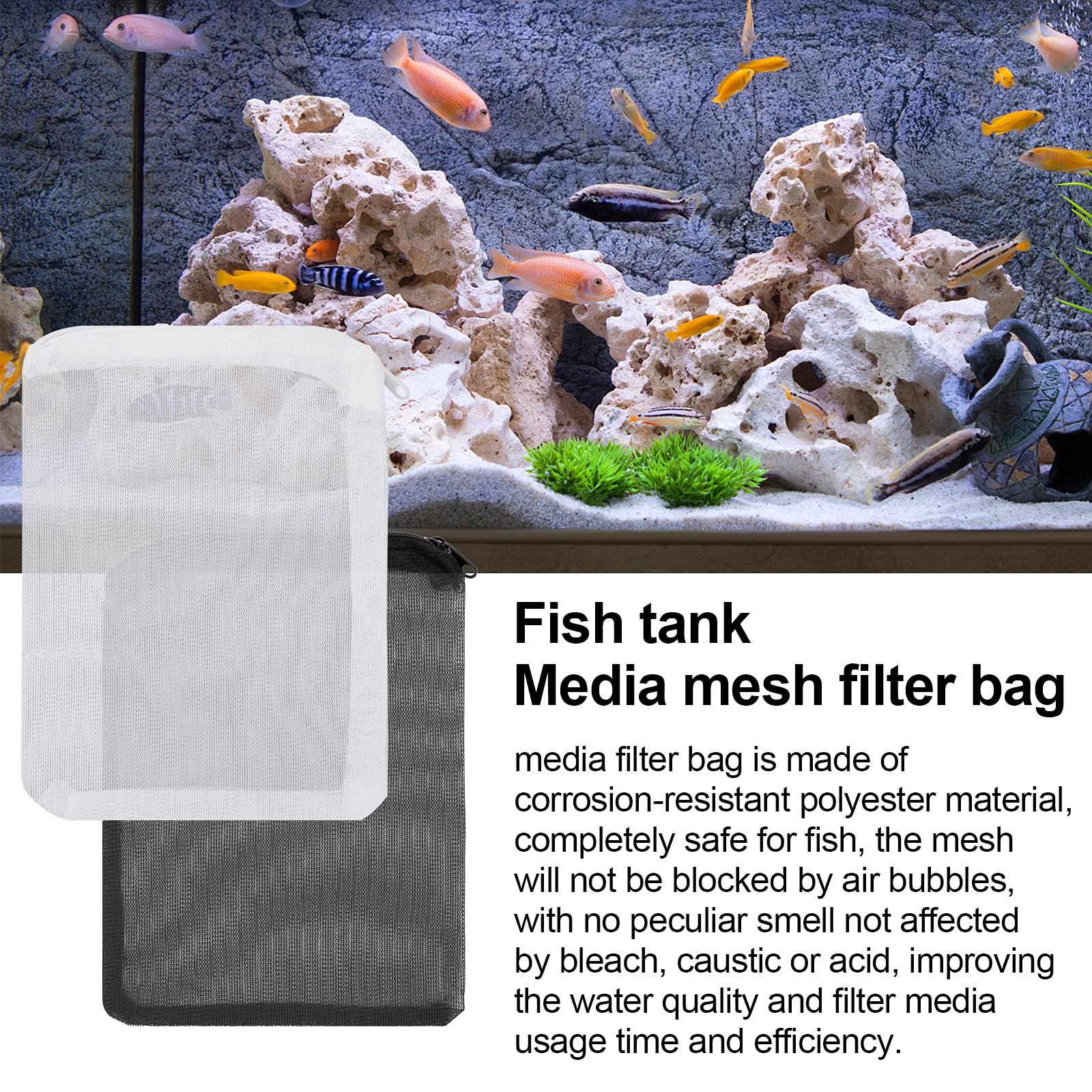 Molain Aquarium Filter Bags- Fish Tank Media Mesh Filter Bag High Flow Fine Mesh Net Reusable Bags with durable plastic Zipper for Fish Tank Bio Balls, Pelletized Carbon -Mesh hole 1mm (10Pcs White)