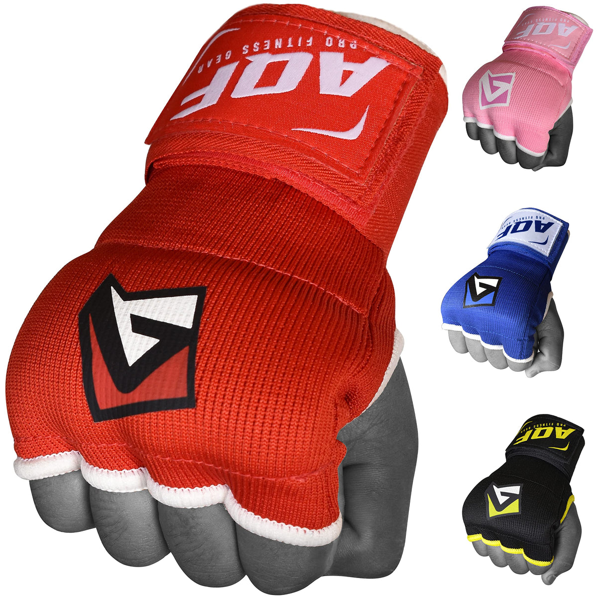 AQF Boxing Inner Gloves Hand Wraps Fist Padded Bandages MMA Gel Strap Mitts Kick Black, Blue & Red (Red, Small)