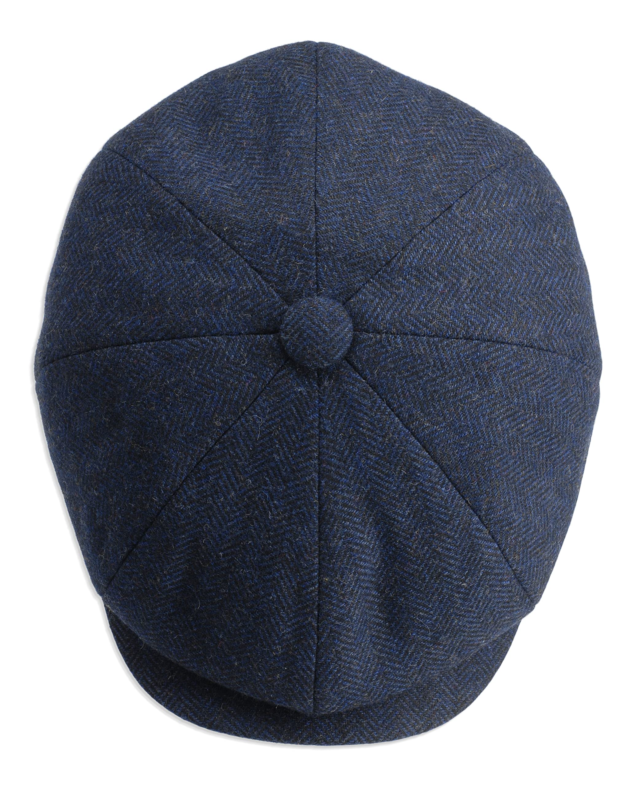 Gamble & Gunn Shelby' Flat Cap Navy Herringbone Vintage Style Baker Boy Cloth Hat Button Top - 63cm