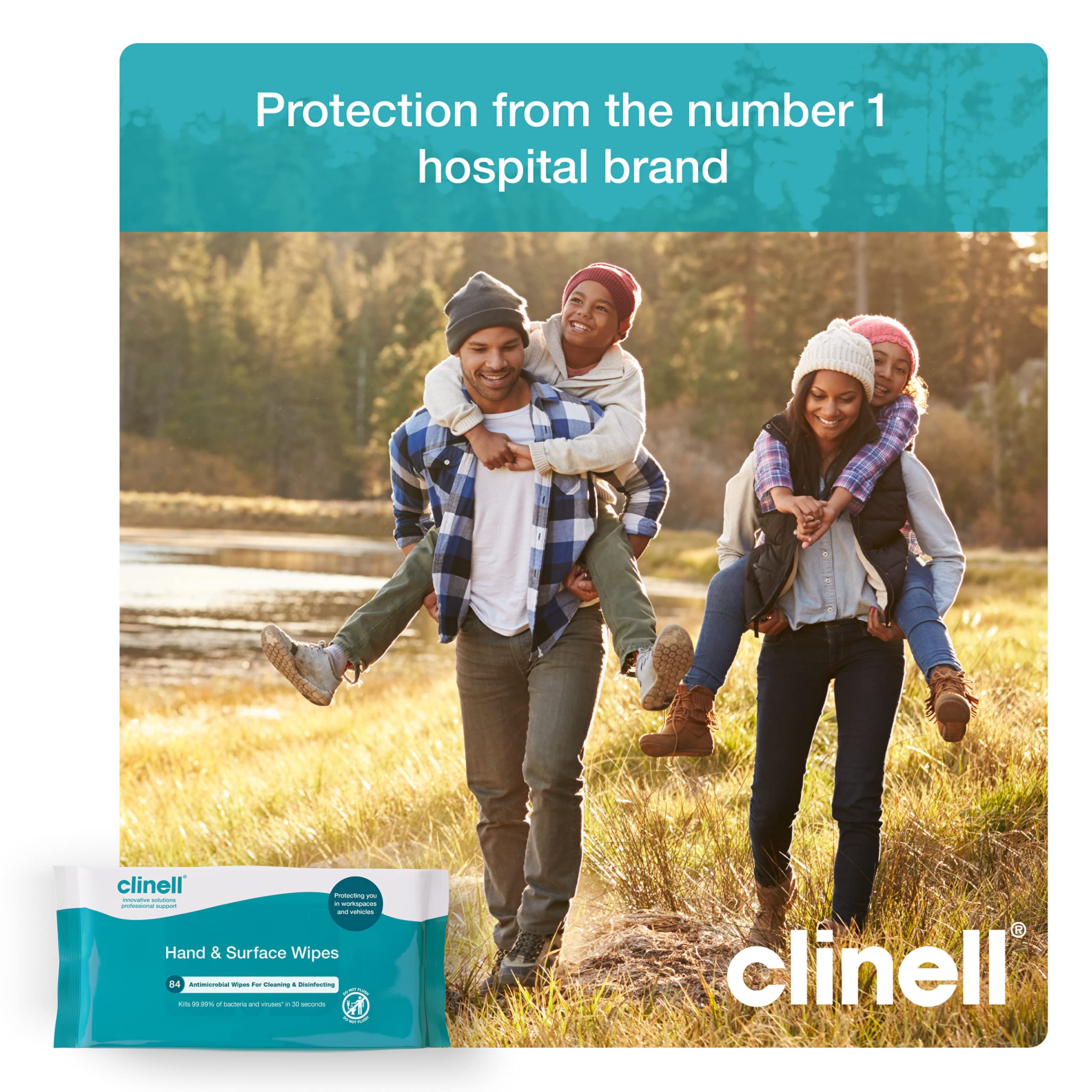 Clinell Antimicrobial Hand & Surface Wipes for Cleaning & Disinfecting - Pack of 1 - 84 Wipes - Sanitising Wipes, Ideal for Travel - Kills 99.99% of Bacteria & Viruses