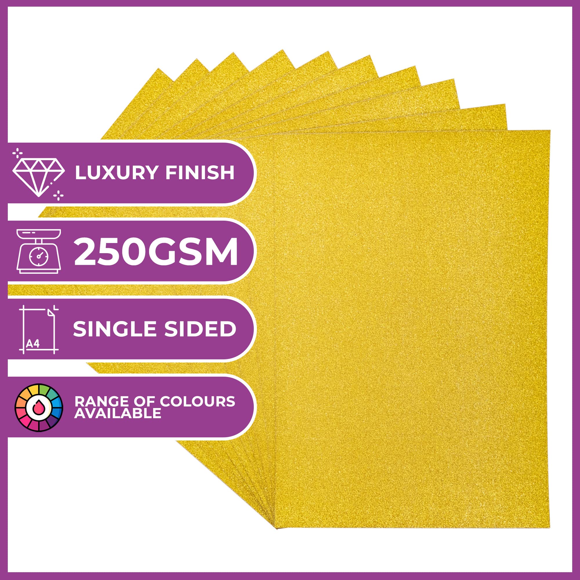 Crafters Companion A4 Coloured Glitter Card Pack Single Sided Solar Gold – 250GSM (10 Sheet Pack) - Perfect for Arts and Crafts, Printing, Card Bases & Folding - Centura Pearl CPG10-SGOLD