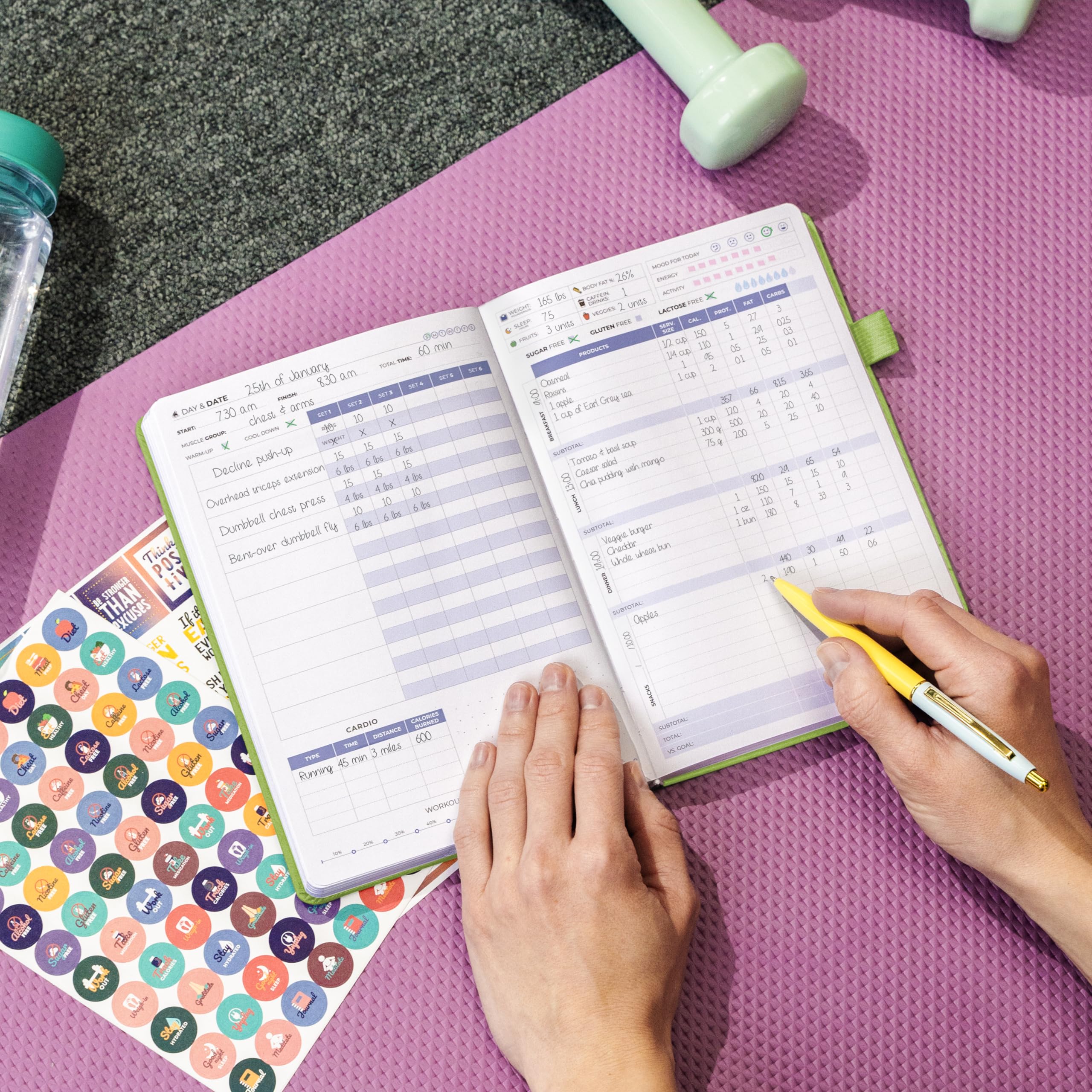 Clever Fox Fitness & Food Journal – Nutrition & Workout Planner for Women & Men – Diet & Gym Exercise Log Book with Calendars, Diet & Training Trackers - Undated, A5, Hardcover (Apple Green)