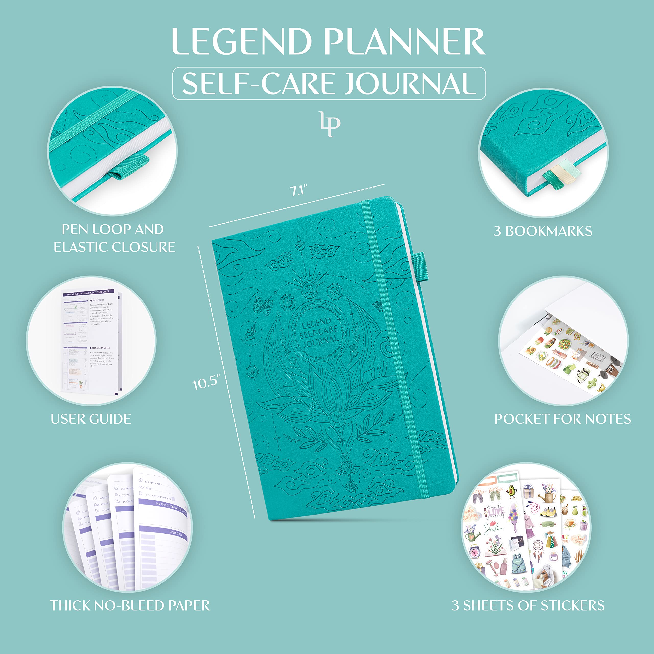 Legend Self-Care Journal – Guided Daily Reflection Journal to Support Mental & Physical Health – Daily Mood, Meditation & Personal Development Notebook – 26.5x18.5cm, Lasts 3 Months (Turquoise)