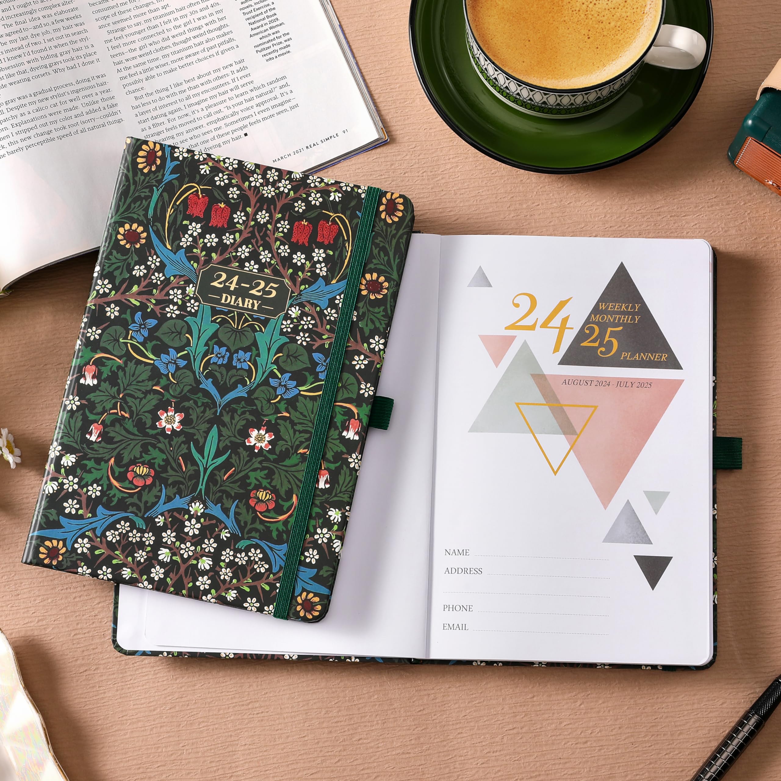 Academic Diary 2024-2025 - A5 Diary 2024-2025 Week to view, from August 2024 to July 2025, 2024-2025 Academic Diary with Elegant Hardcover, Elastic Pen Holder, Back Pocket, 21.3 x 14.7 x 1.6 cm