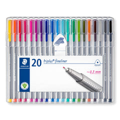 STAEDTLER 334 SB20 Triplus Fineliner Superfine Pen, 0.3mm Line Width - Assorted Colours (Desktop Box of 20)