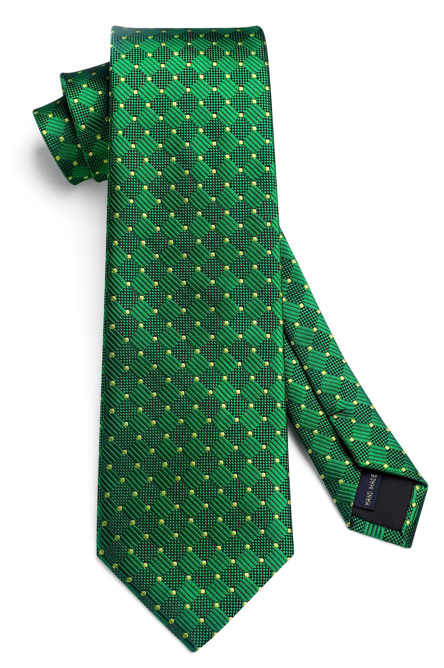 HISDERN Emerald Green Ties for Men Check Forest Green Neck Tie and Pocket Square Set for Wedding