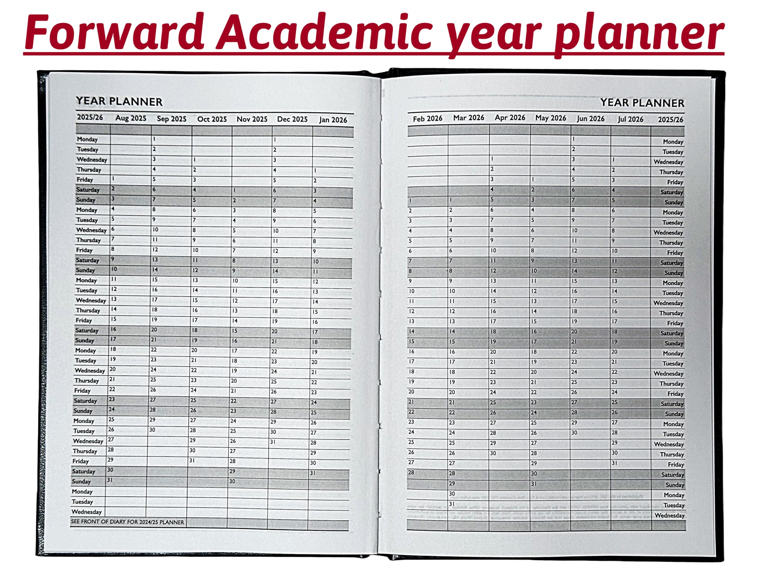 A4 Academic Diary 2024/2025 Week to View Hardback Case Bound - BLUE