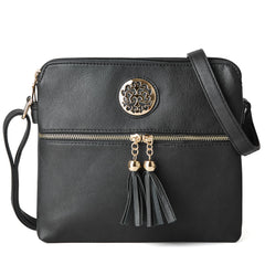 Woodland Leathers Crossbody Bags For Women, Multi Zipper Spacious Cross Body Bag Women With Adjustable Crossbody Strap, Golden decorated Women's Hobos & Shoulder Bags (Black 2)